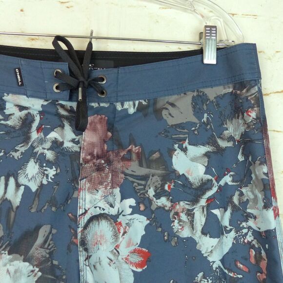 O’Neill Board Shorts Men 32X10 Deep Blue Floral HyperFreak Taco Swim Trunk Surf - Picture 4 of 15